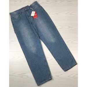 Lucky Brand Boy Mid Rise Relaxed Straight Jeans Women 6/28 Blue Railroad Striped